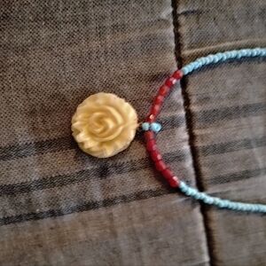 Turquoise And Elegant Cream Rose Pendant Necklace